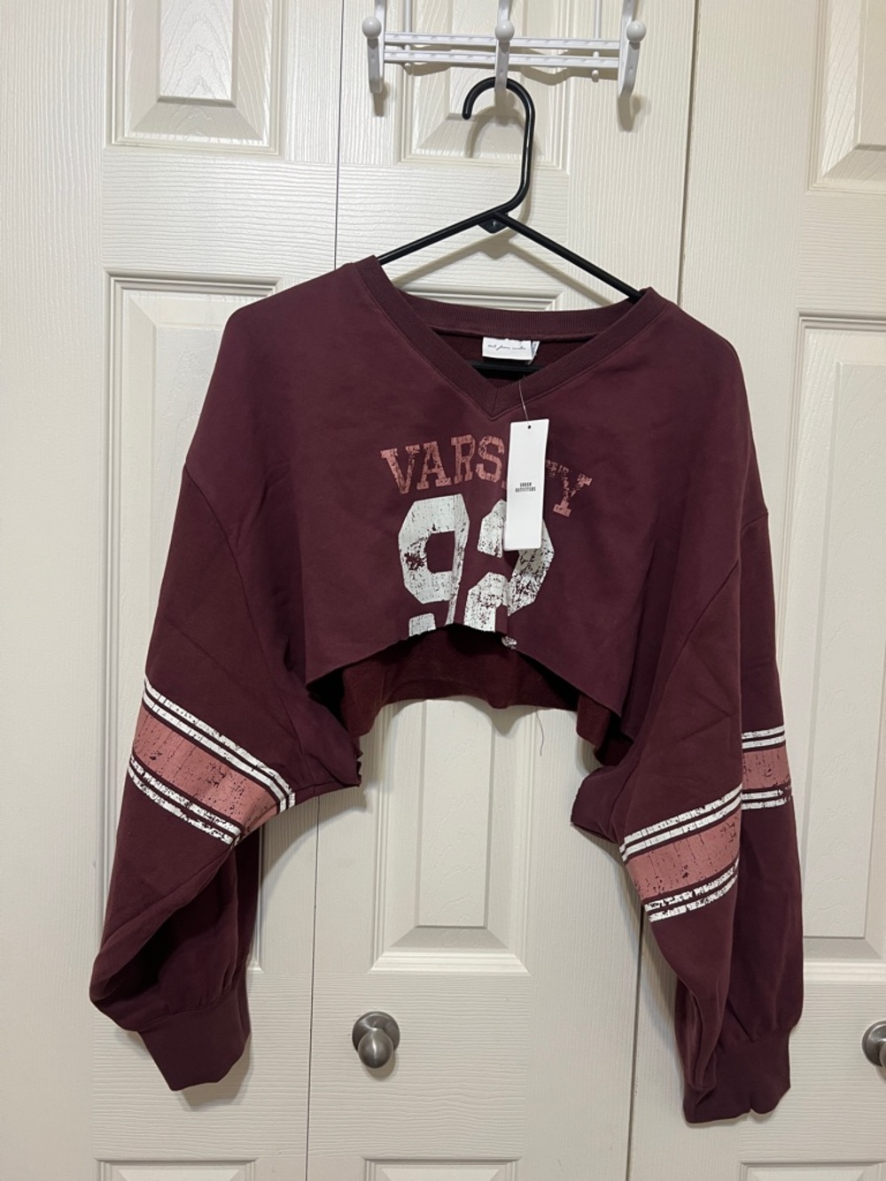 Urban Outfitters Maroon Cropped Varsity Graphic Sweatshirt